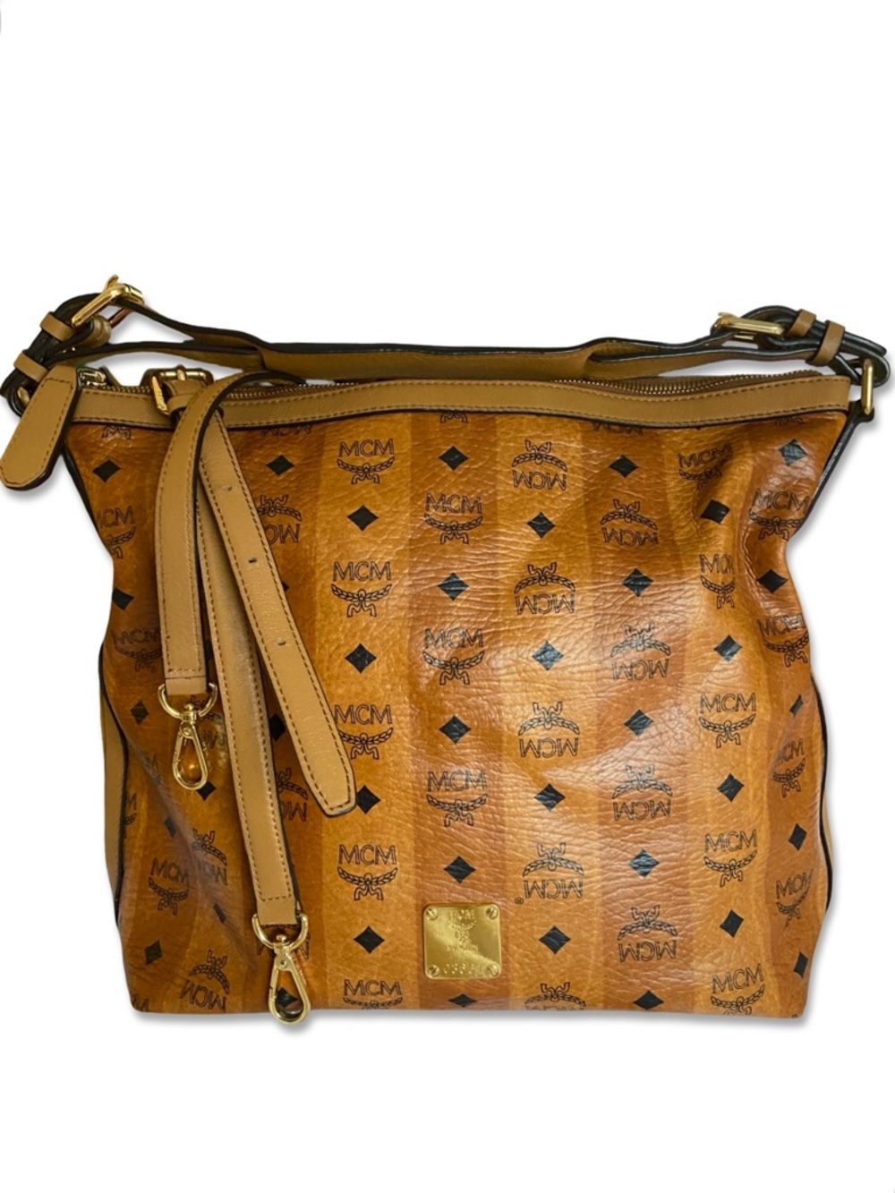 MCM Aren Striped Visetos Leather Hobo Bag